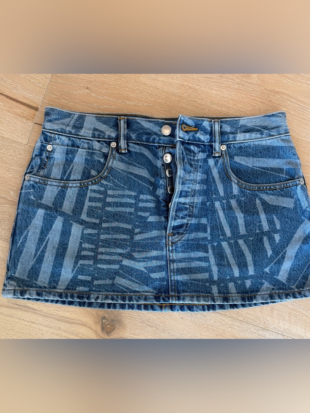 Alexander Wang Blue Patterned Denim Mini Skirt